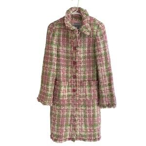 Vintage Marvin Richards Houndstooth Wool Tweed Boucle Coat Fringe Small Pink